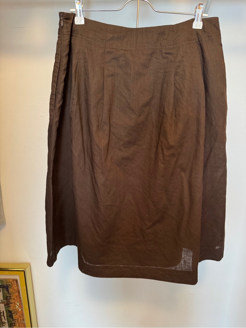 🌸Bohemian Linen blend Midi Rich Brown Skirt with Floral Embroidery size 8 LOFT - Picture 5 of 8